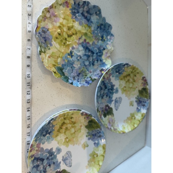Shabby Chic‎ Blue Butterfly Hydrangea MELAMINE Plate Set Of 5 One Scalloped Edge - Picture 5 of 10